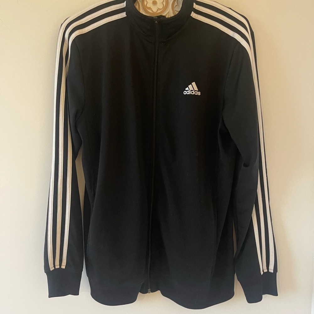 Men’s Adidas Black and White Logo Track Jacket Medium